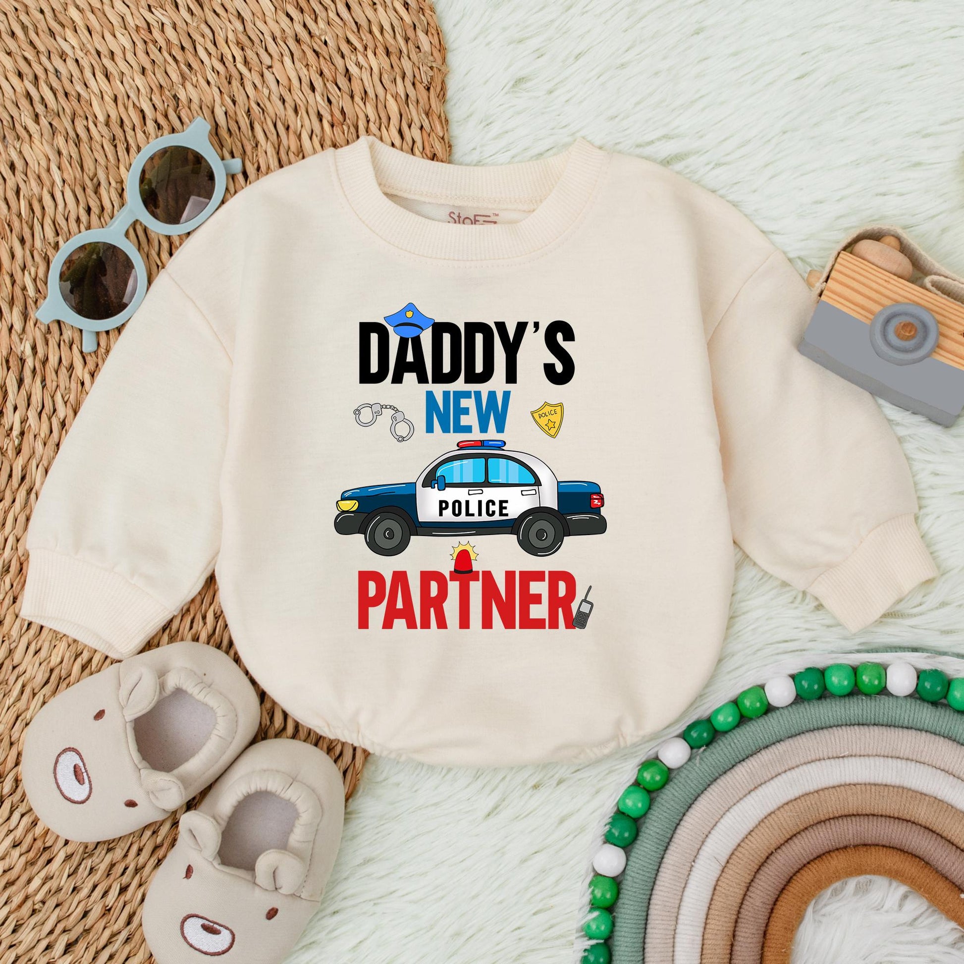 Daddy's New Police Partner Bubble Romper Newborn Baby Bodysuit for Father's Day or Baby Shower Gift