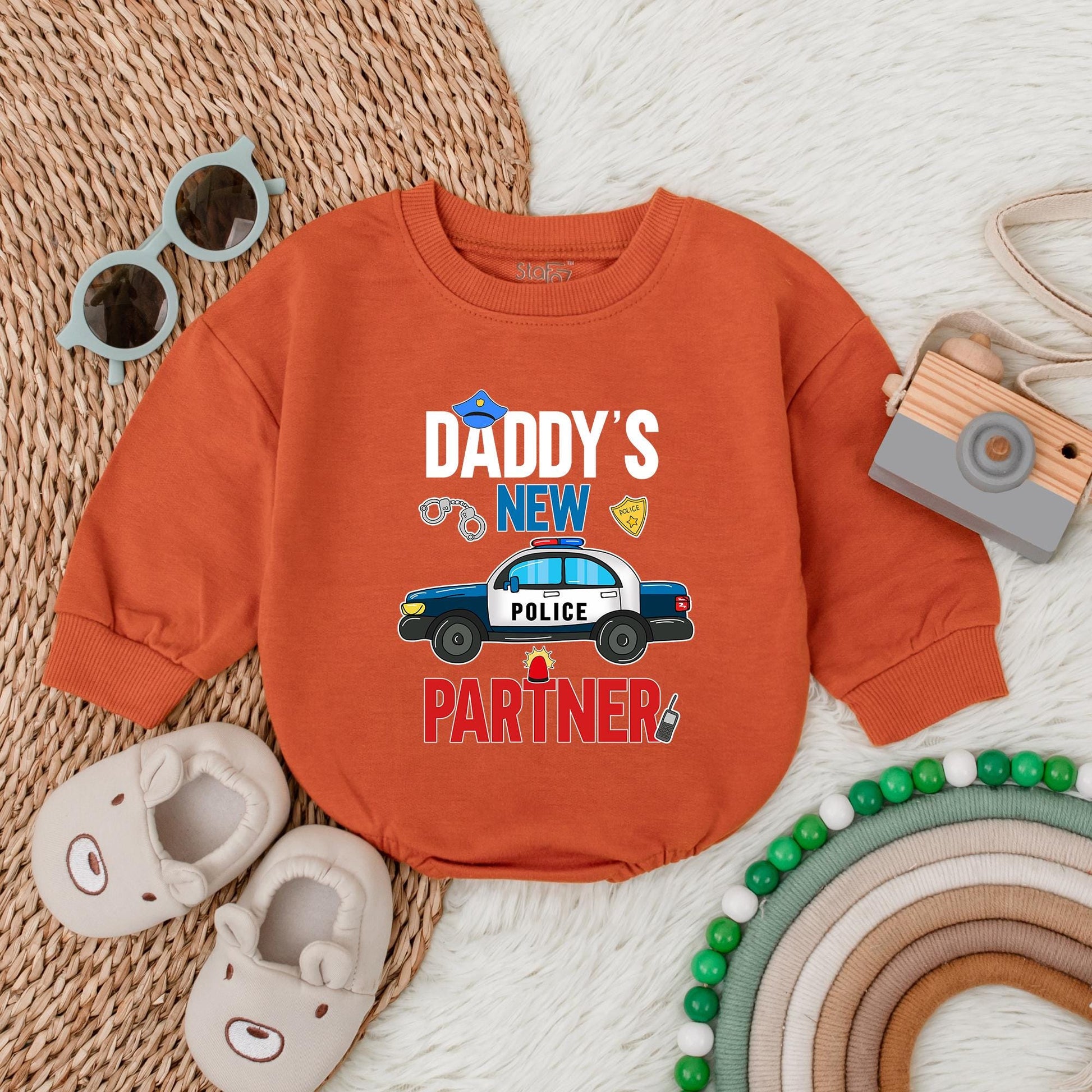 Daddy's New Police Partner Bubble Romper Newborn Baby Bodysuit for Father's Day or Baby Shower Gift