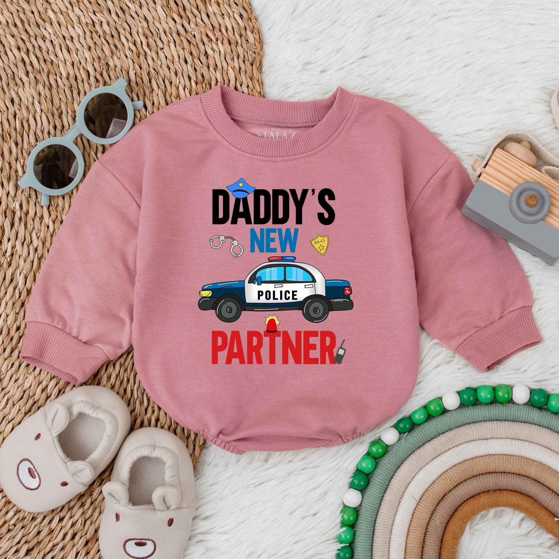 Daddy's New Police Partner Bubble Romper Newborn Baby Bodysuit for Father's Day or Baby Shower Gift