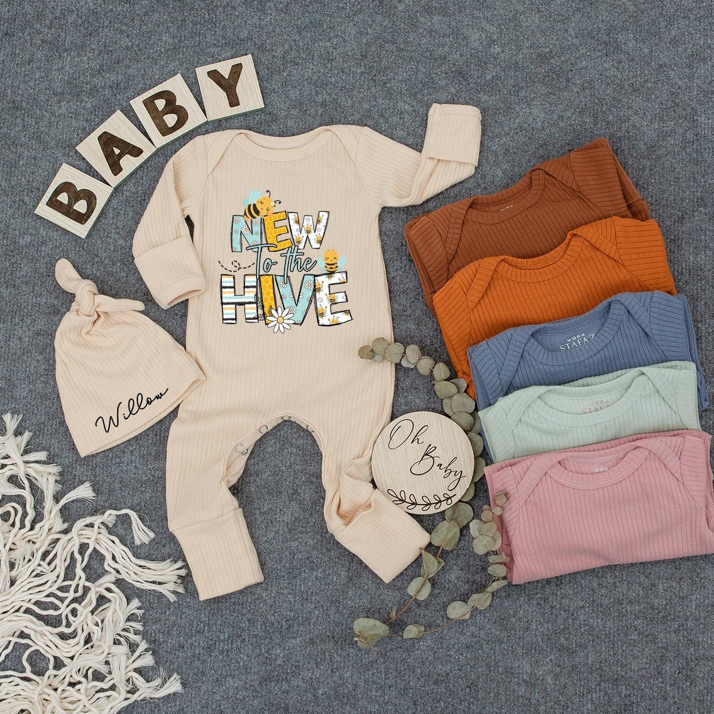 New to the Hive Baby Bodysuit, Cute Bumble Bee Romper for Newborn Girl or Boy, Daisy V,  Infant Clothing,  Adorable Outdoor Lover Baby Shower Gift 139