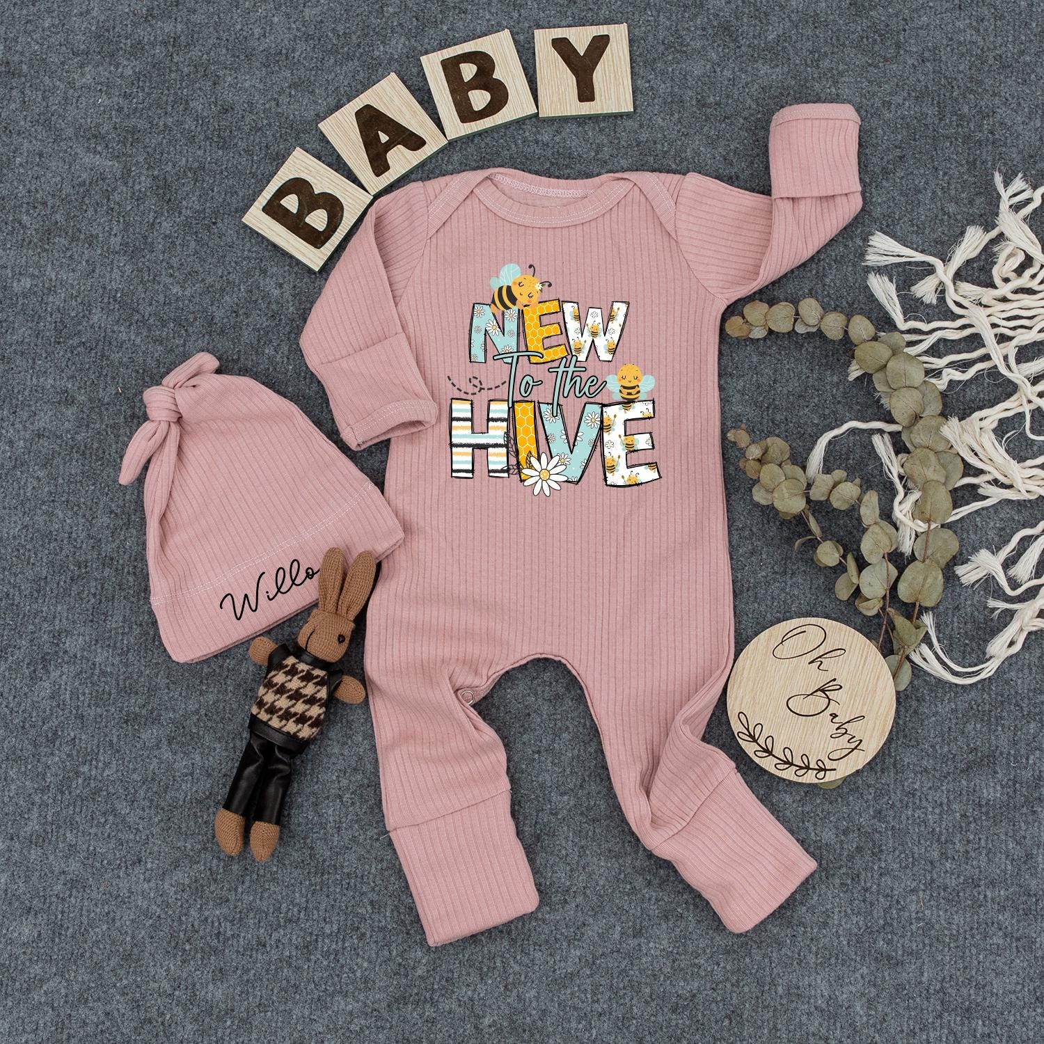 New to the Hive Baby Bodysuit, Cute Bumble Bee Romper for Newborn Girl or Boy, Daisy V,  Infant Clothing,  Adorable Outdoor Lover Baby Shower Gift 139