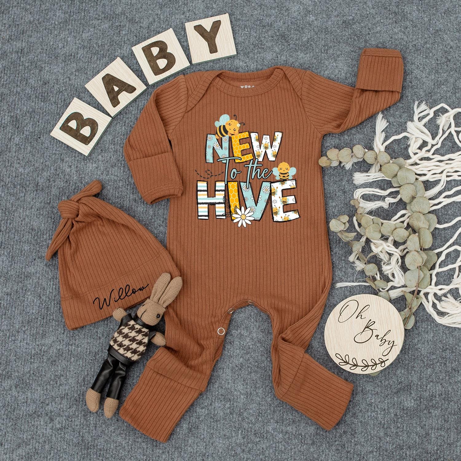 New to the Hive Baby Bodysuit, Cute Bumble Bee Romper for Newborn Girl or Boy, Daisy V,  Infant Clothing,  Adorable Outdoor Lover Baby Shower Gift 139