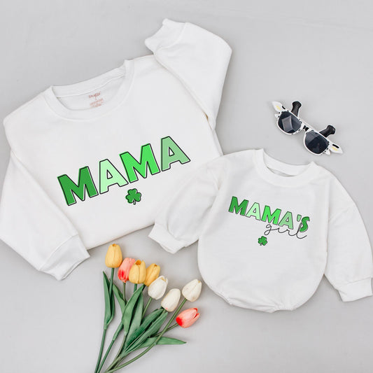 Matching Mama & Mini Sweatshirts Cozy Mommy and Me Outfits Ireland Shamrock Pattern St. Patrick's Day Gift for Mom & Baby Girl