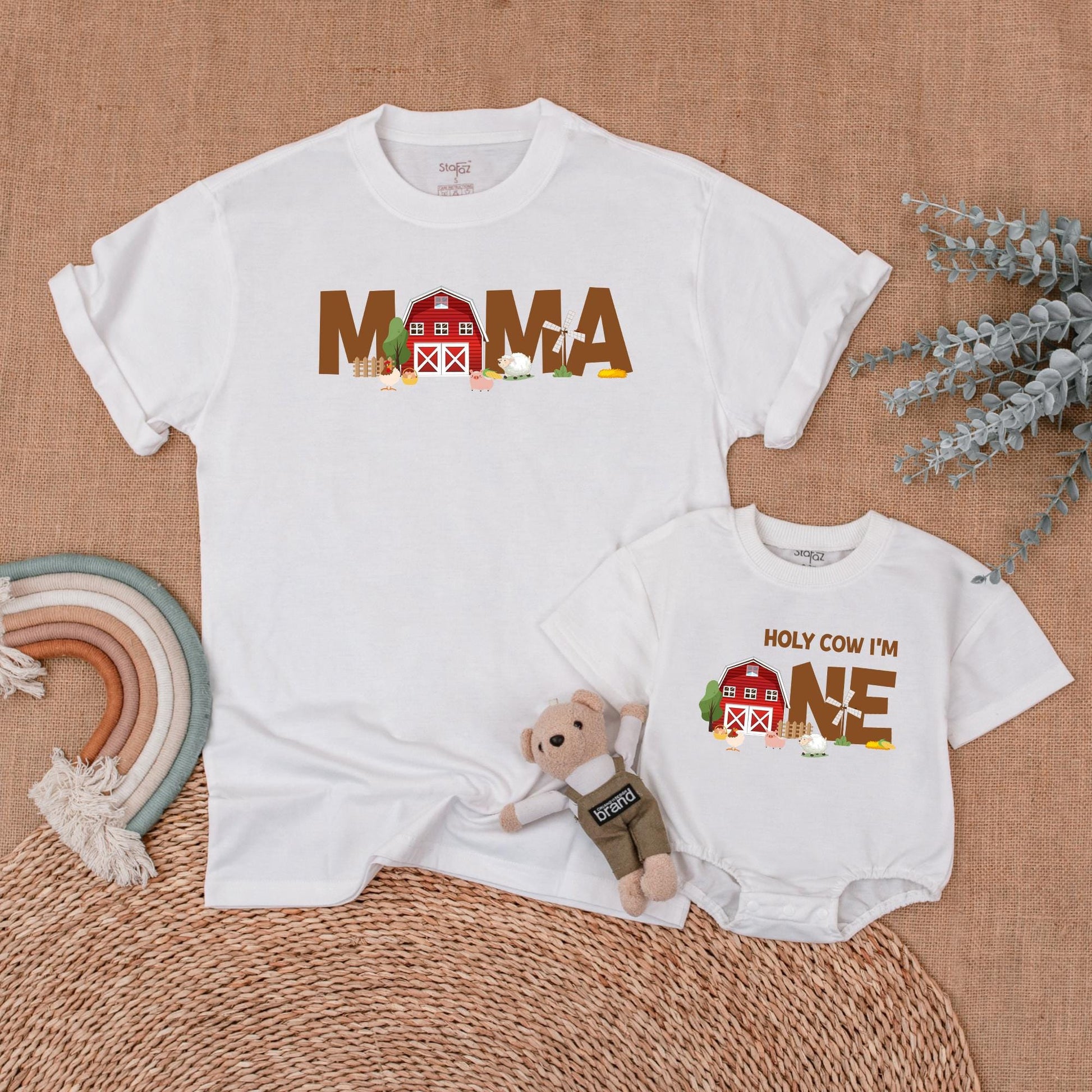Farm Family Birthday Shirt Adorable Cow & Barn Design Matching Mommy and Me Outfits for Barnyard Bash First Birthday Celebration