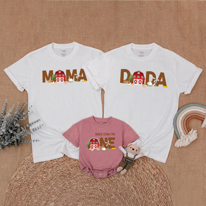 Farm Family Birthday Shirt Adorable Cow & Barn Design Matching Mommy and Me Outfits for Barnyard Bash First Birthday Celebration
