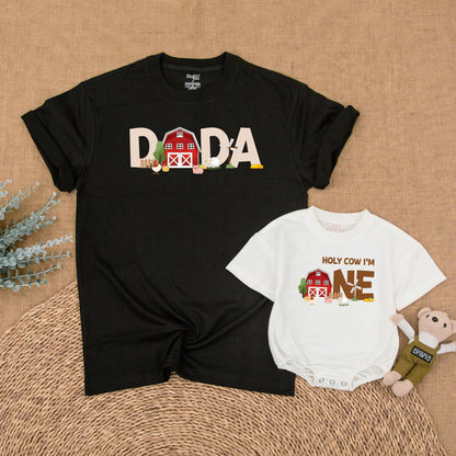 Farm Family Birthday Shirt Adorable Cow & Barn Design Matching Mommy and Me Outfits for Barnyard Bash First Birthday Celebration