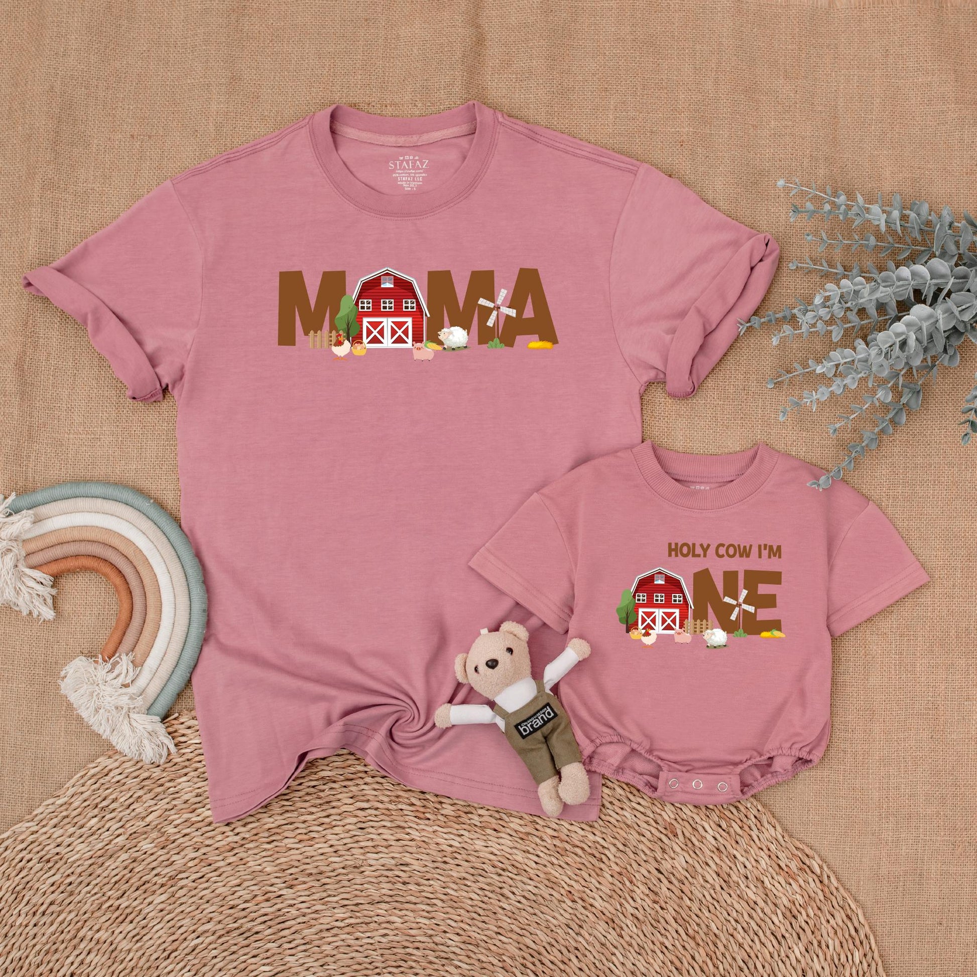 Farm Family Birthday Shirt Adorable Cow & Barn Design Matching Mommy and Me Outfits for Barnyard Bash First Birthday Celebration