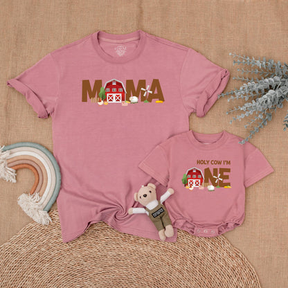 Farm Family Birthday Shirt Adorable Cow & Barn Design Matching Mommy and Me Outfits for Barnyard Bash First Birthday Celebration