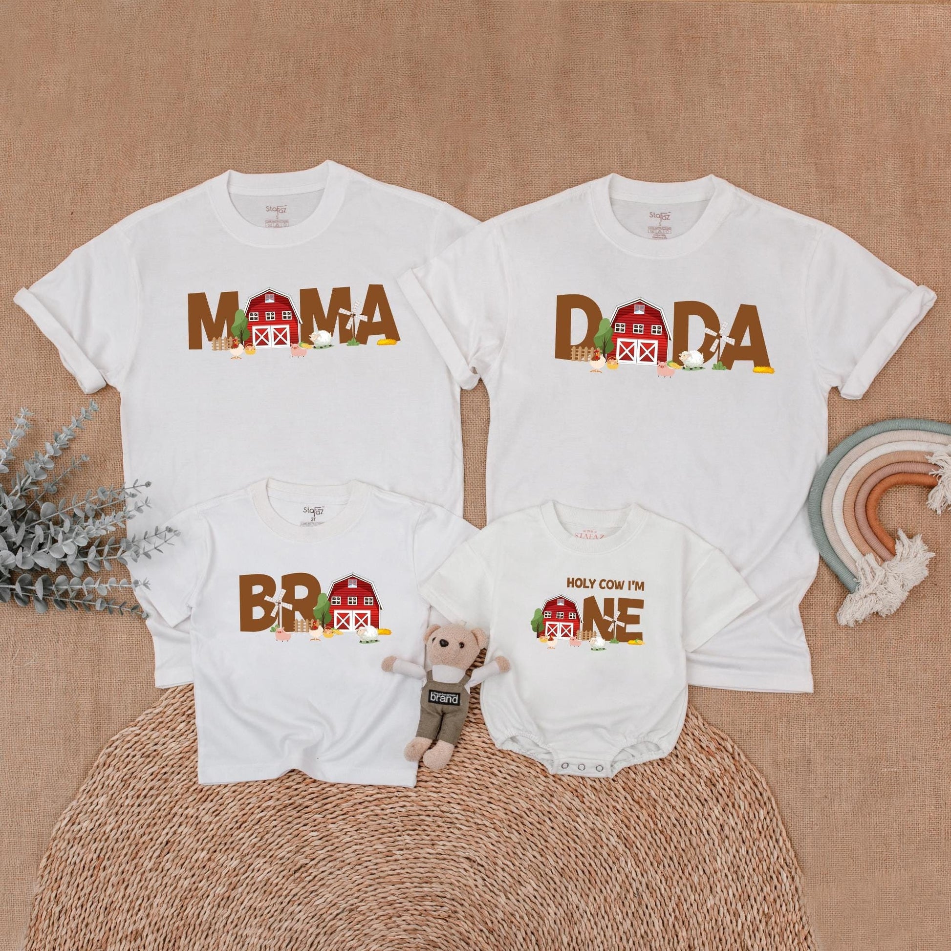 Farm Family Birthday Shirt Adorable Cow & Barn Design Matching Mommy and Me Outfits for Barnyard Bash First Birthday Celebration