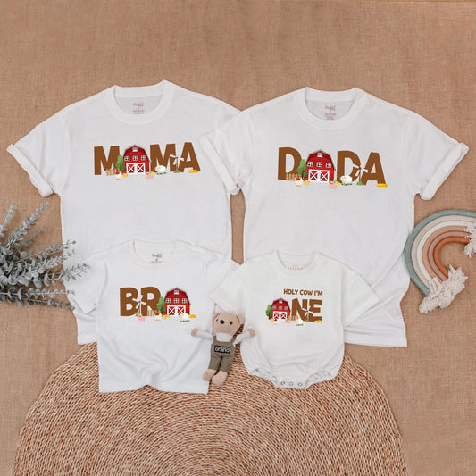 Farm Family Birthday Shirt Adorable Cow & Barn Design Matching Mommy and Me Outfits for Barnyard Bash First Birthday Celebration