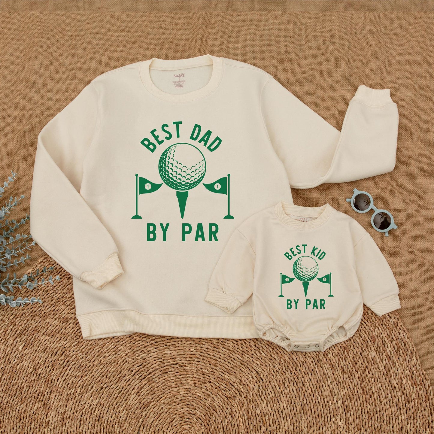 Best Kid & Dad By Par Romper Sweatshirts: Father's Day Golf Gift for Baby & Dad, Matching Father Son Shirts, Cute Golfing Gift