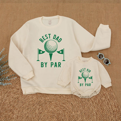 Best Kid & Dad By Par Romper Sweatshirts: Father's Day Golf Gift for Baby & Dad, Matching Father Son Shirts, Cute Golfing Gift