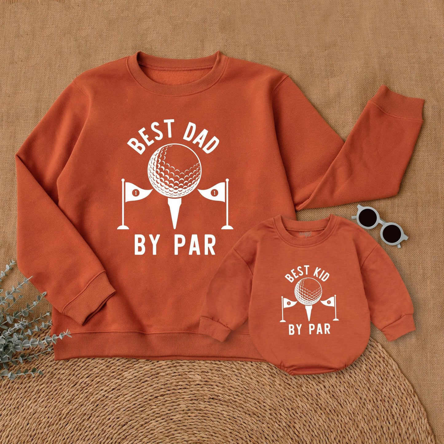 Best Kid & Dad By Par Romper Sweatshirts: Father's Day Golf Gift for Baby & Dad, Matching Father Son Shirts, Cute Golfing Gift