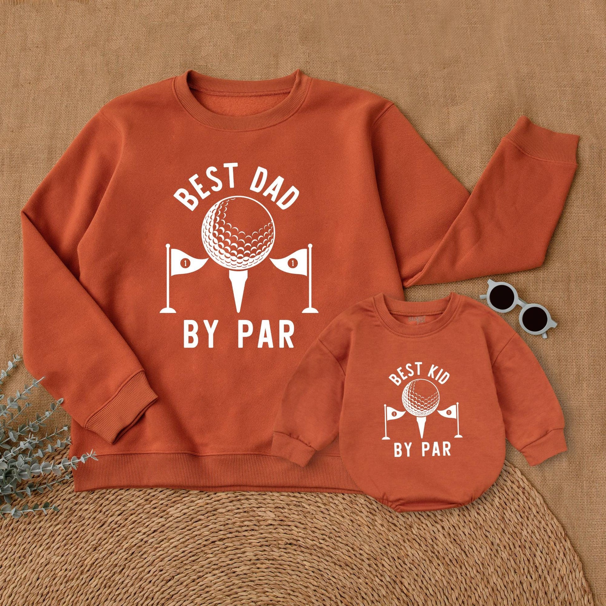 Best Kid & Dad By Par Romper Sweatshirts: Father's Day Golf Gift for Baby & Dad, Matching Father Son Shirts, Cute Golfing Gift