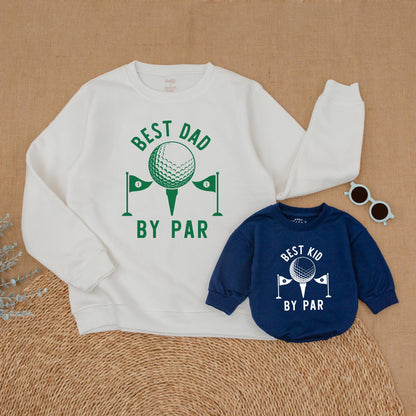 Best Kid & Dad By Par Romper Sweatshirts: Father's Day Golf Gift for Baby & Dad, Matching Father Son Shirts, Cute Golfing Gift