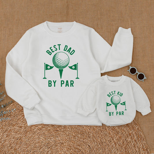 Best Kid & Dad By Par Romper Sweatshirts: Father's Day Golf Gift for Baby & Dad, Matching Father Son Shirts, Cute Golfing Gift
