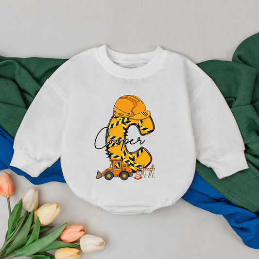 Personalized Excavator Romper for Baby Boy - Custom Name Construction Truck Outfit, First Birthday Gift, Newborn Clothes, Birthday Boy, 1st Birthday Party