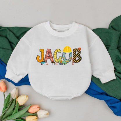 Personalized Name Construction Birthday Romper for Boys Excavator Dump Truck Baby Shower Gift Newborn Bodysuit Comfortable Infant Outfit