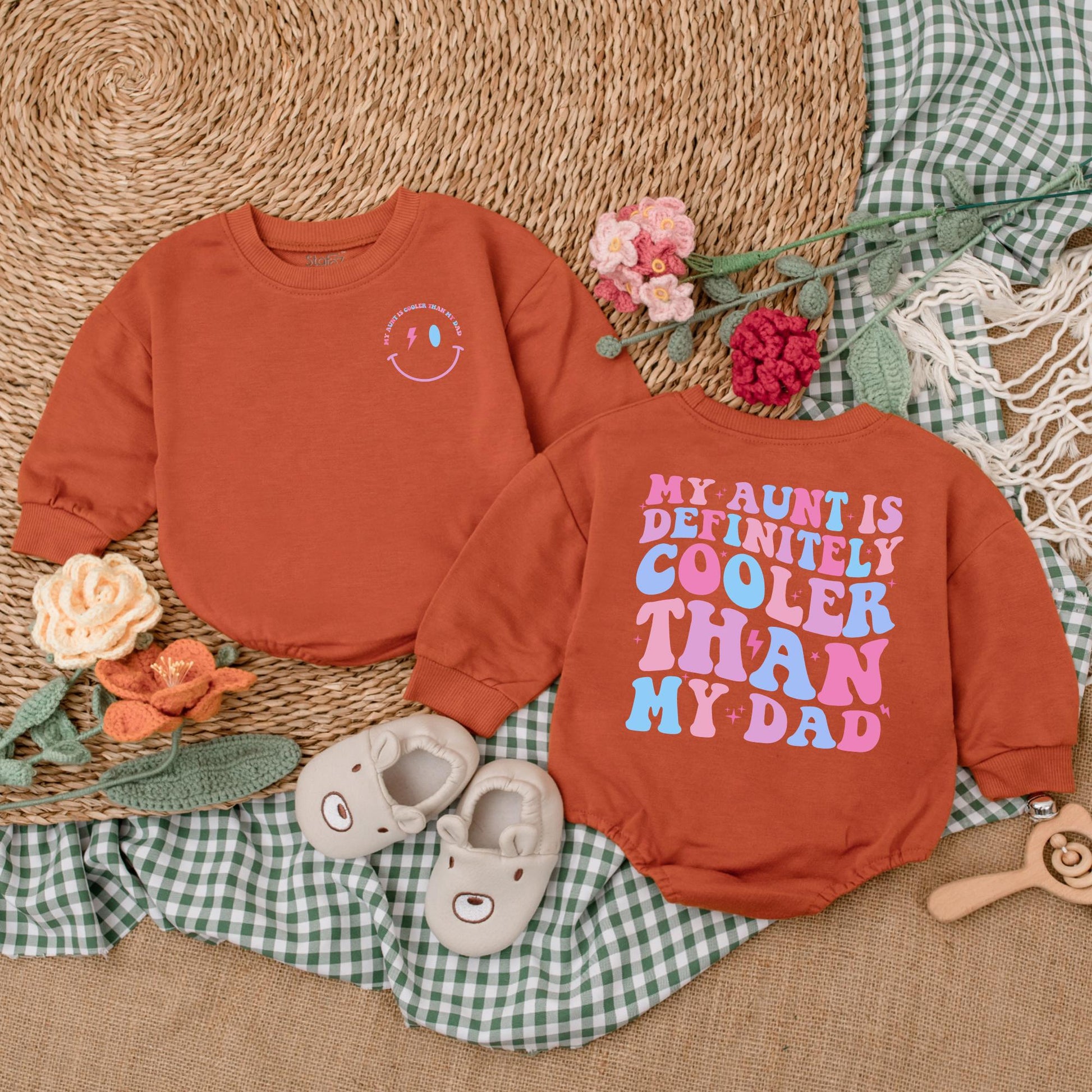 My Aunt is Definitely Cooler Than My Dad Baby Romper Cute Auntie's Bestie Bodysuit Fun Cool Aunt Outfit Baby Shower Gift for Aunt Cotton Soft Comfortable