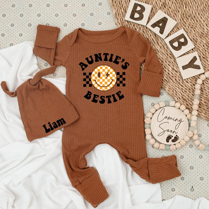 Auntie's Bestie Baby Bodysuit & Hat Set Cute Unisex Aunt Gift Newborn Going Home Outfit Adorable