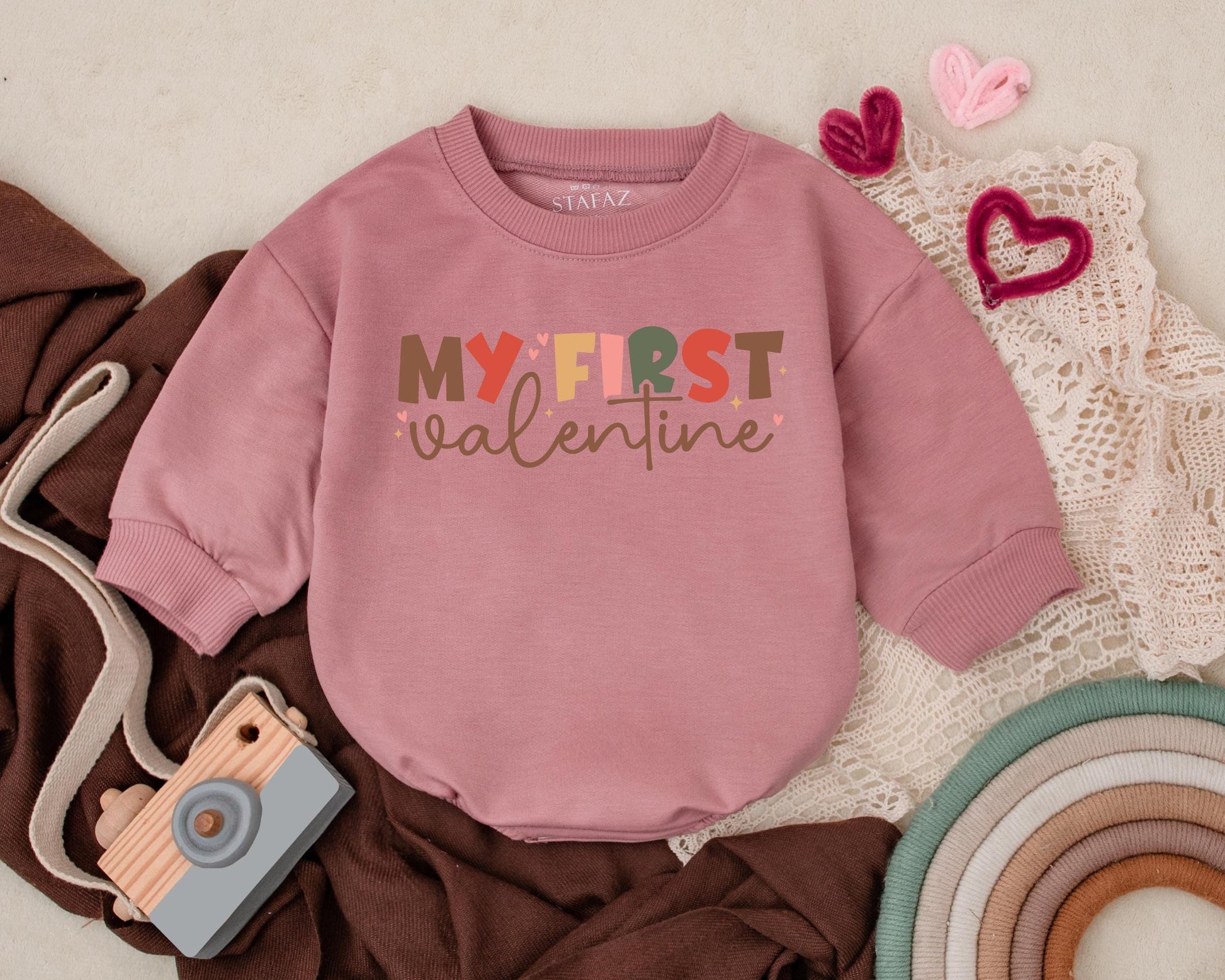 Retro Valentine Bubble Romper for Baby First Valentine's Day Outfit Infant Bodysuit Sweetheart Gift for Boys and Girls