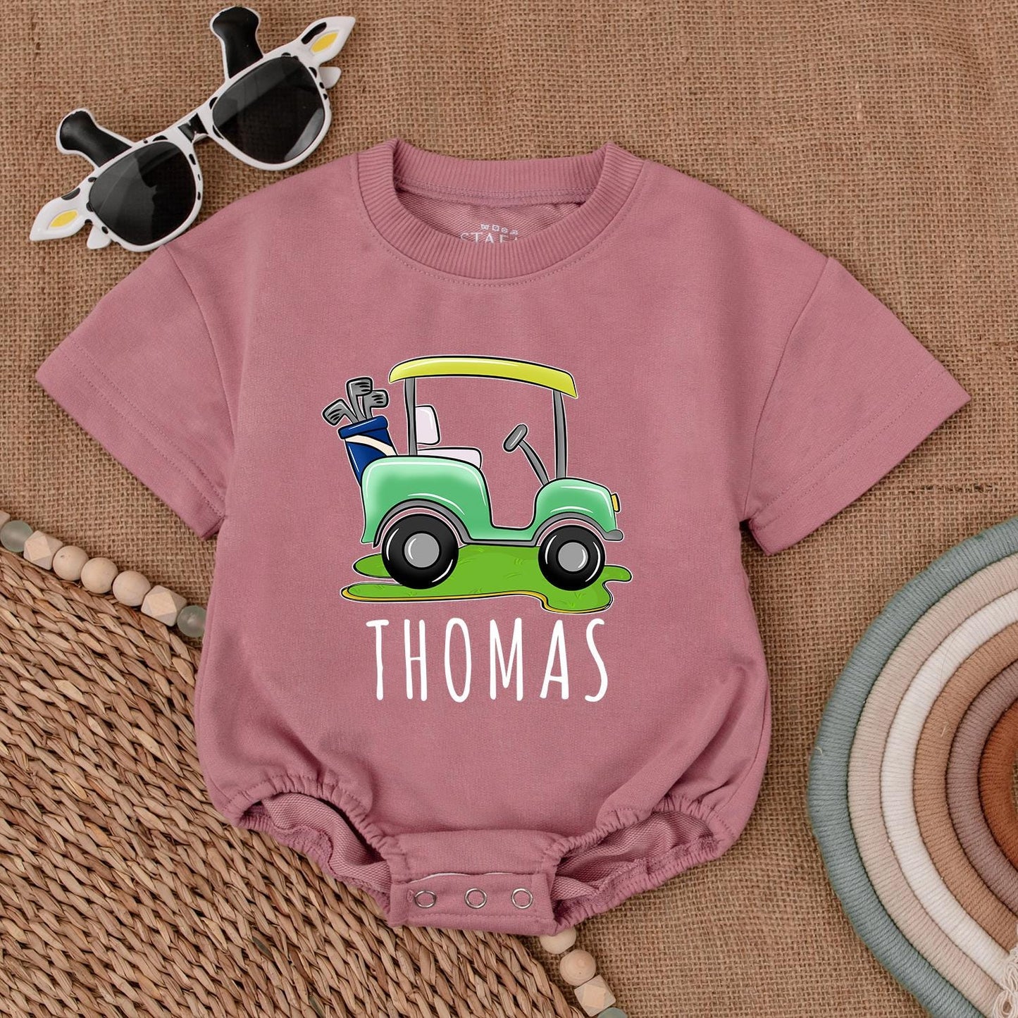 Personalized Future Golfer Romper: Green Golf Cart Bubble Outfit, Daddy's Golfing Buddy, Hole in One Baby Bodysuit, Perfect Newborn Gift, Little Golfer Attire