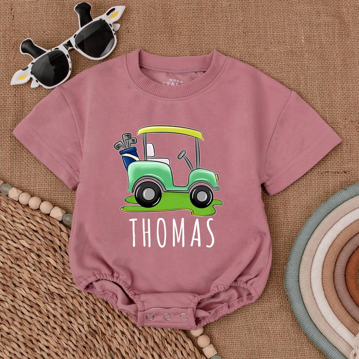 Personalized Future Golfer Romper: Green Golf Cart Bubble Outfit, Daddy's Golfing Buddy, Hole in One Baby Bodysuit, Perfect Newborn Gift, Little Golfer Attire