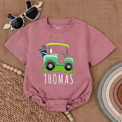Personalized Future Golfer Romper: Green Golf Cart Bubble Outfit, Daddy's Golfing Buddy, Hole in One Baby Bodysuit, Perfect Newborn Gift, Little Golfer Attire