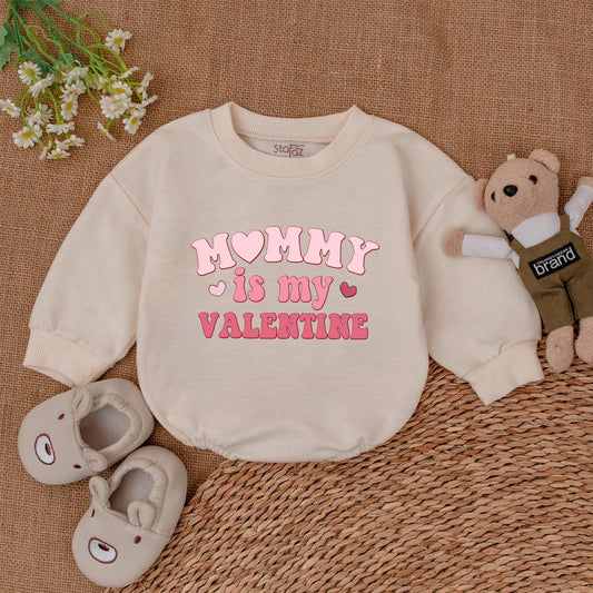 Mommy is My Valentine Baby Romper Retro Heart Outfit, Girls Valentine's Day Gift Bodysuit, Cute Newborn Clothes, First Valentines Outfit Soft Pink