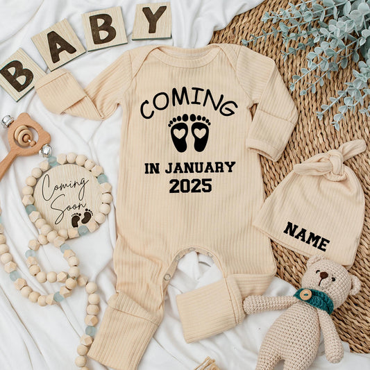 Personalized Baby Announcement Name Long Sleeve Romper Soft Going Home Outfit for Newborn Boys and Girls Lovely Baby Shower Gift