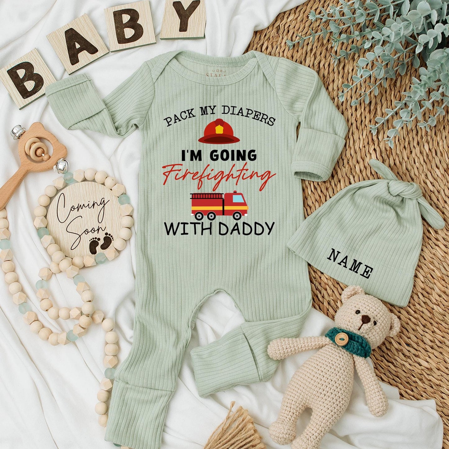 Pack My Diapers Firefighter Daddy & Me Newborn Baby Bodysuit First Father's Day Fireman Baby Shower Gift