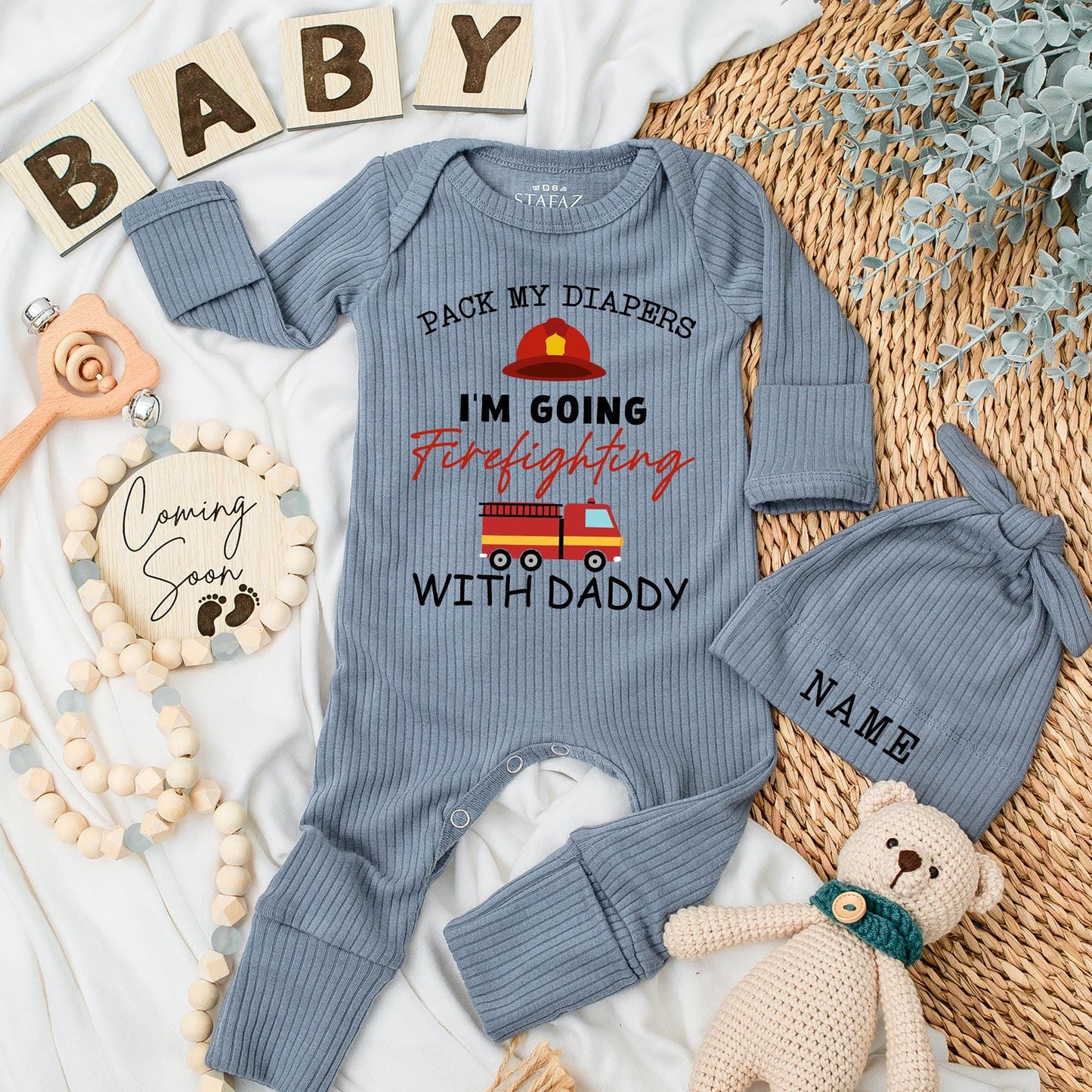 Pack My Diapers Firefighter Daddy & Me Newborn Baby Bodysuit First Father's Day Fireman Baby Shower Gift
