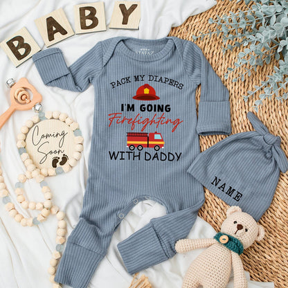 Pack My Diapers Firefighter Daddy & Me Newborn Baby Bodysuit First Father's Day Fireman Baby Shower Gift