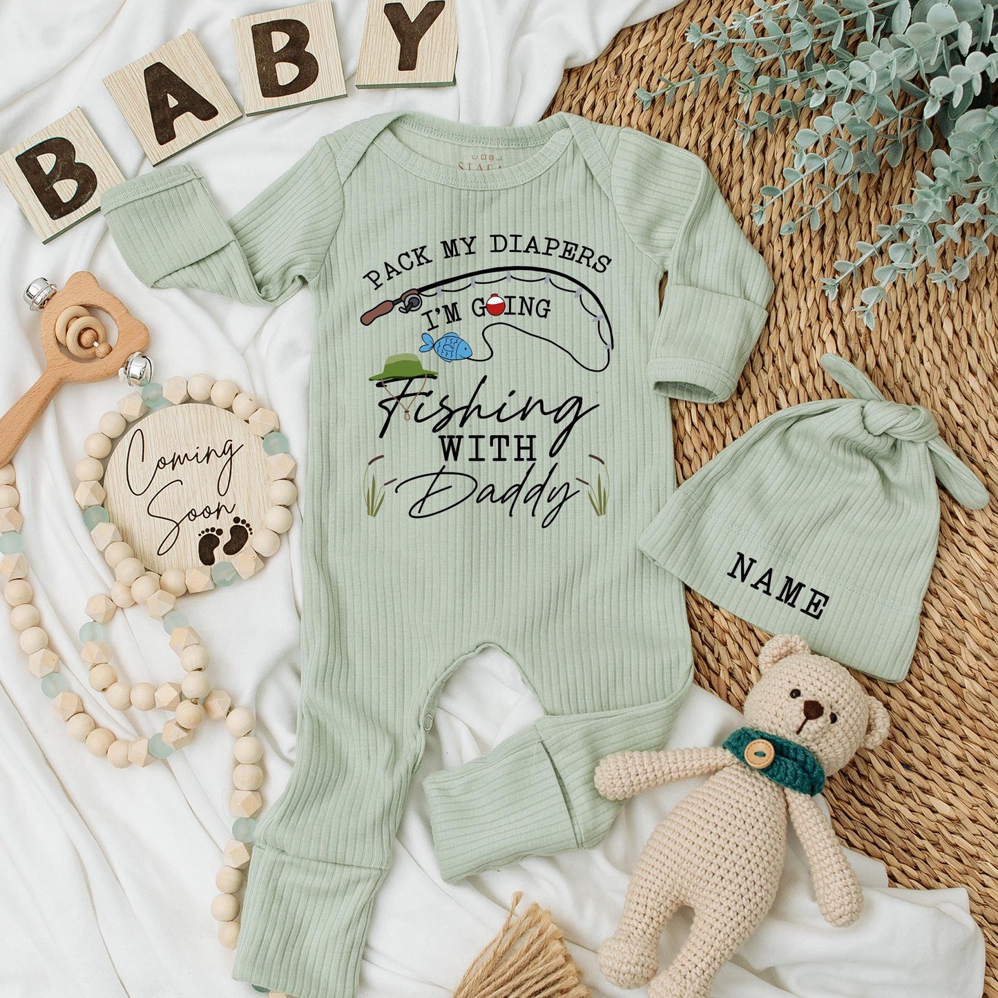 Funny Newborn Pack My Diapers Fishing With Daddy Baby Bodysuit Gift Set for First Father's Day Celebration Baby Shower Clothes Cute Fishing Outfit