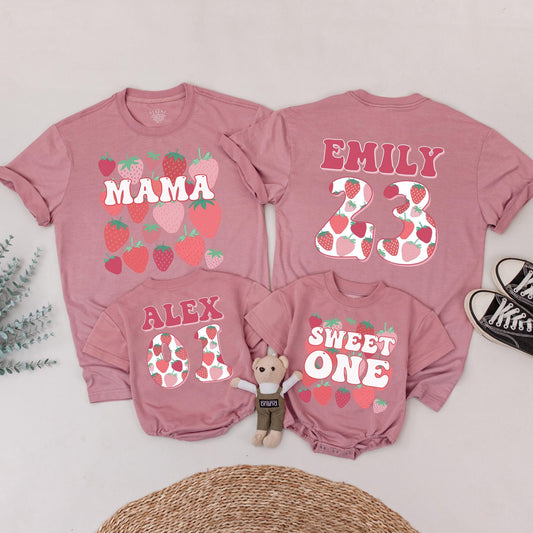 Matching Berry First Birthday Family Shirts Sweet One Mommy and Me Outfit Strawberry Design Baby Girl Boy Clothes
