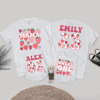 Matching Berry First Birthday Family Shirts Sweet One Mommy and Me Outfit Strawberry Design Baby Girl Boy Clothes