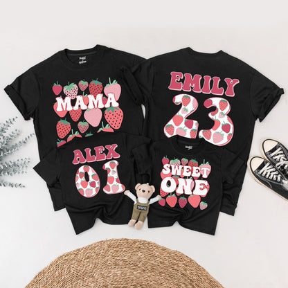 Matching Berry First Birthday Family Shirts Sweet One Mommy and Me Outfit Strawberry Design Baby Girl Boy Clothes