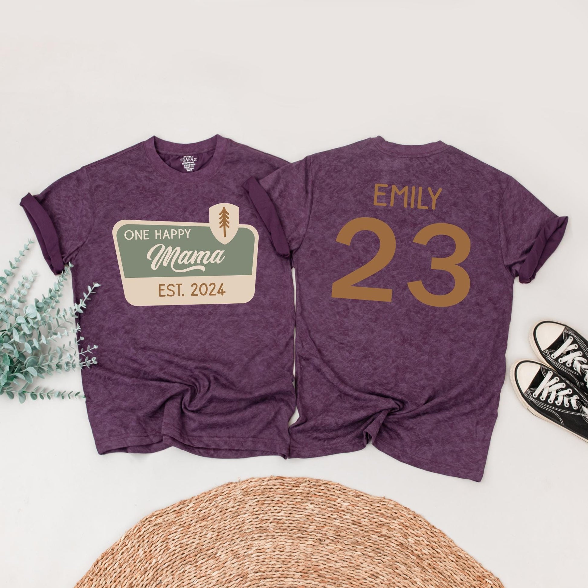 One Happy Camper Family Matching Shirts for First Birthday Adventure Outfit with Pine Tree Graphic Earth Tones Cotton Soft and Comfortable