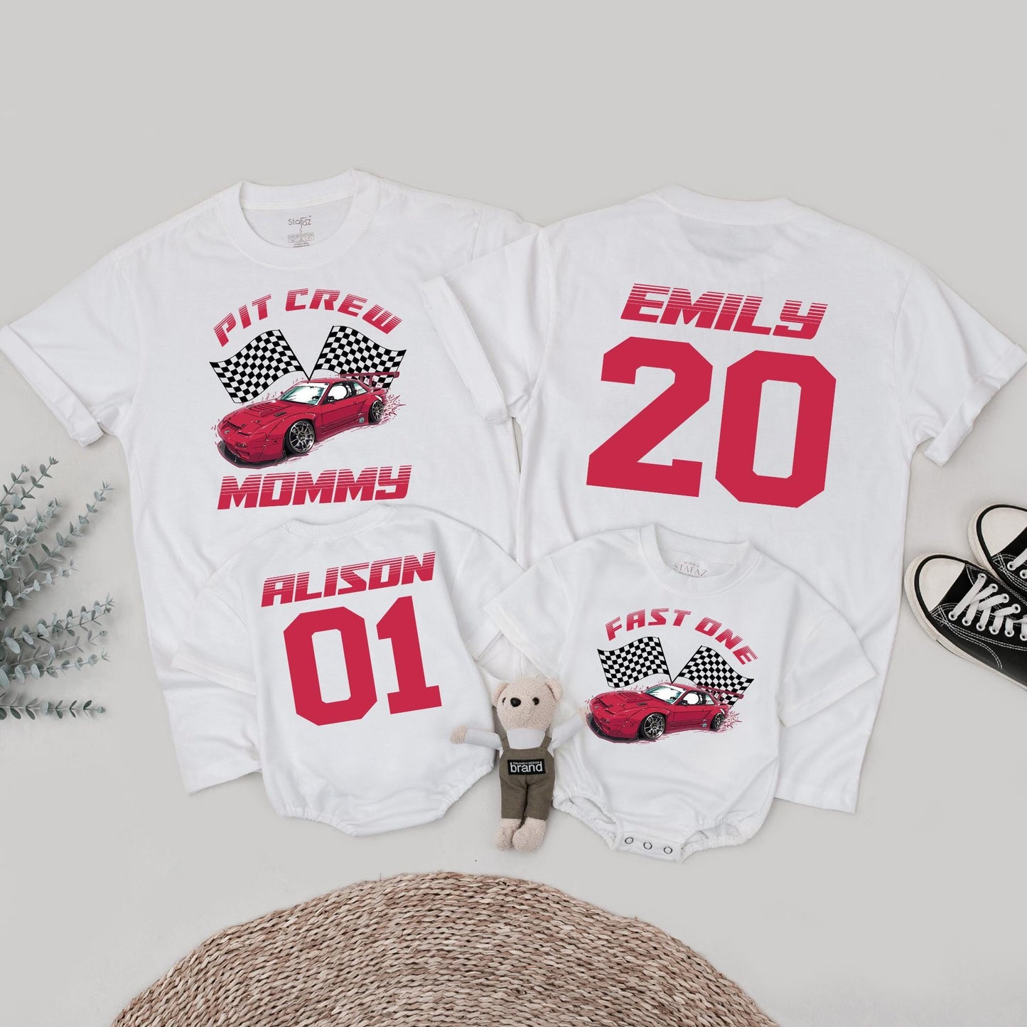 Fast One Birthday Boy Shirt, Pit Crew Race Car Tee, First Birthday Party Family Matching Outfit, Checkered Flag 1st Birthday, Red Car Racing (134)