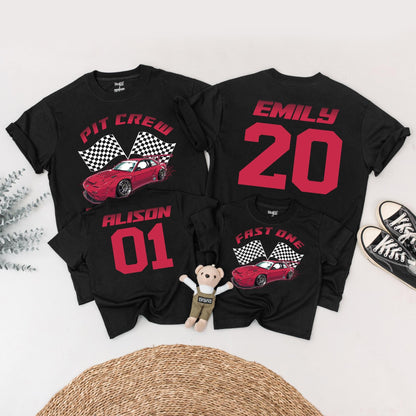 Fast One Birthday Boy Shirt, Pit Crew Race Car Tee, First Birthday Party Family Matching Outfit, Checkered Flag 1st Birthday, Red Car Racing (134)