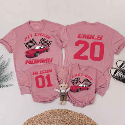 Fast One Birthday Boy Shirt, Pit Crew Race Car Tee, First Birthday Party Family Matching Outfit, Checkered Flag 1st Birthday, Red Car Racing (134)
