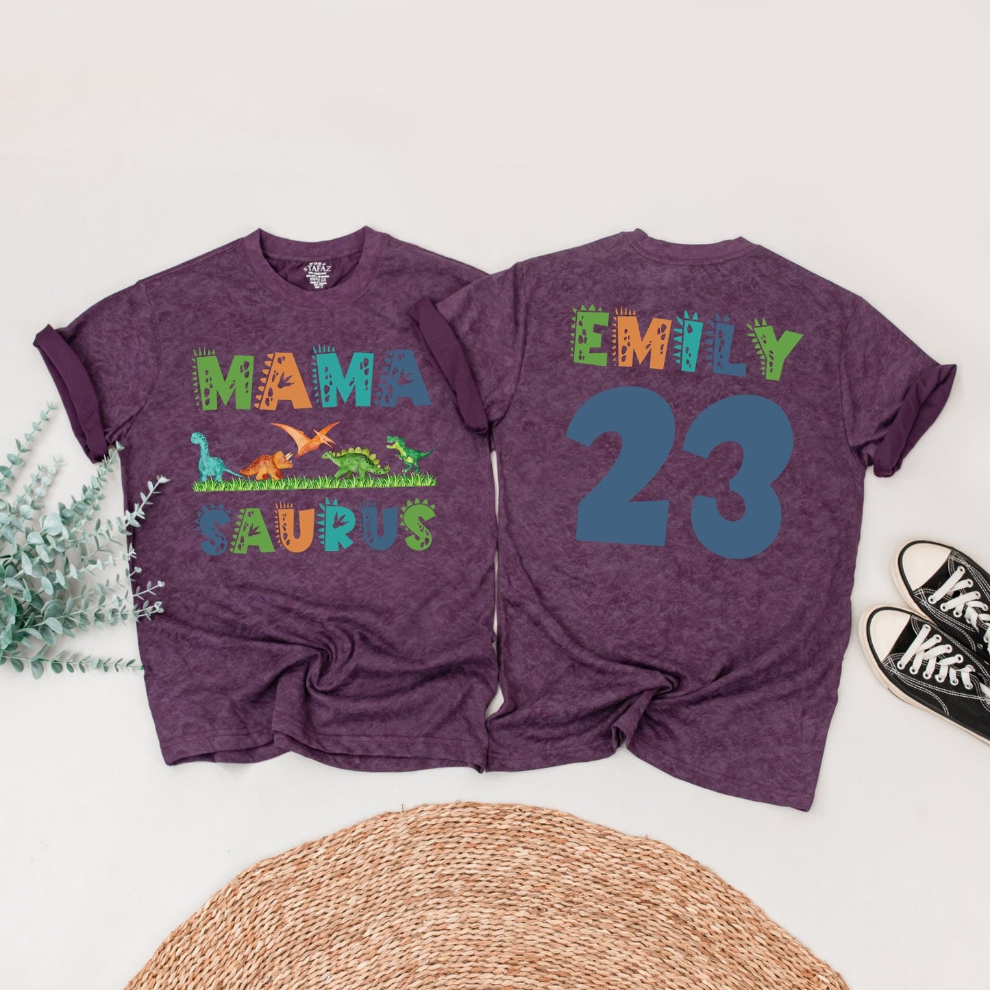 Matching Family Dinosaur Birthday Shirts Mama Saurus Dada Saurus Tees for Kids 1st 2nd 3rd Birthday Parties vibrant cartoon Dino designs