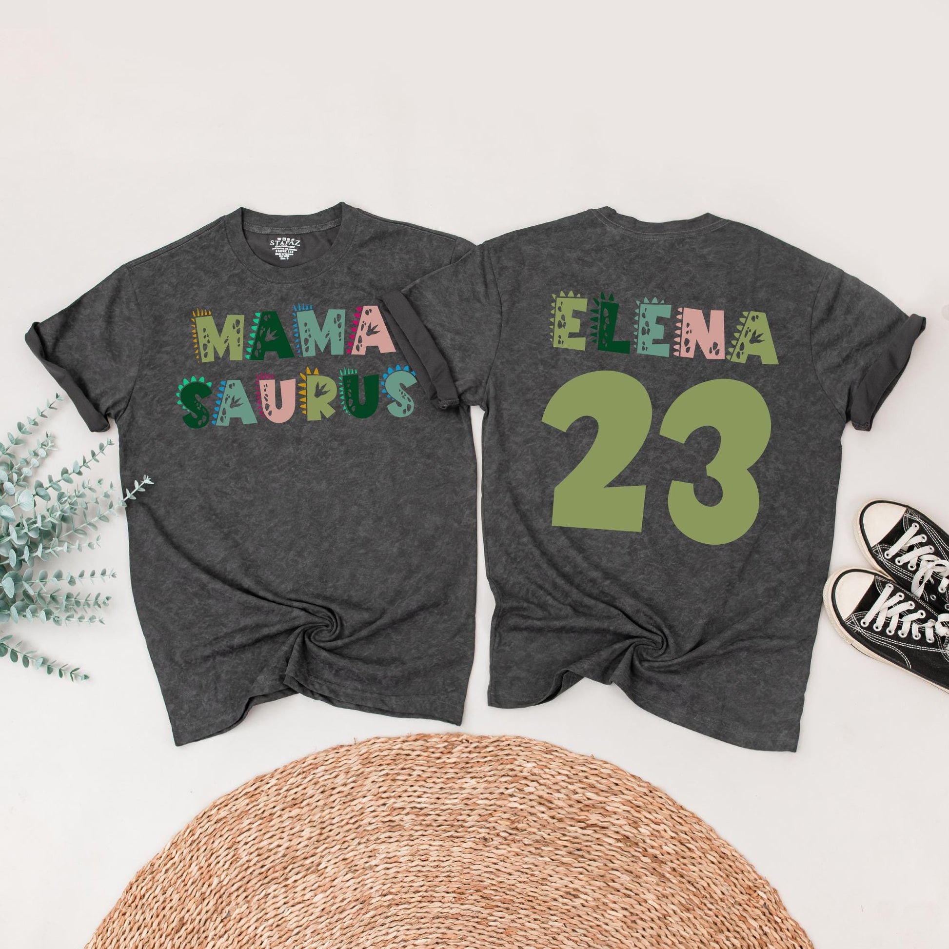 Personalized Mama Saurus Dada Saurus Matching Family Dinosaur Birthday Shirts Kids 1st Dino Tee Custom Whimsical Green Pink Design