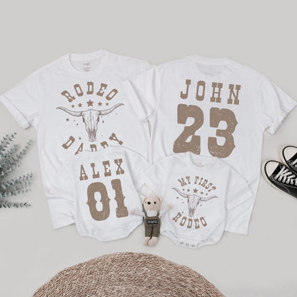 My First Rodeo Birthday Family Matching Shirts 1st Western Farm Theme Party Cowboy Cowgirl Mama Daddy Tees