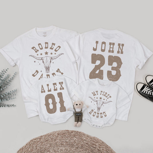 My First Rodeo Birthday Family Matching Shirts 1st Western Farm Theme Party Cowboy Cowgirl Mama Daddy Tees