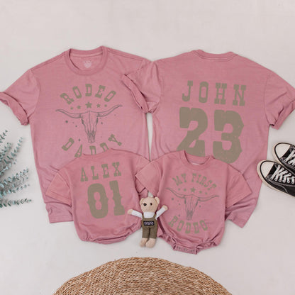 My First Rodeo Birthday Family Matching Shirts 1st Western Farm Theme Party Cowboy Cowgirl Mama Daddy Tees