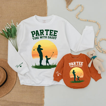 Custom "Par-Tee Time with Daddy" Golf Matching Shirt Personalized with Names Dada Thomas Green Sunset Orange