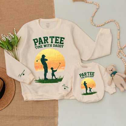 Custom "Par-Tee Time with Daddy" Golf Matching Shirt Personalized with Names Dada Thomas Green Sunset Orange