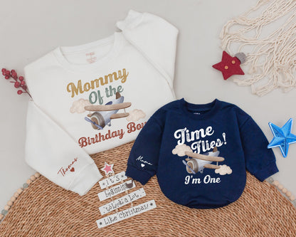 Time Flies Birthday Sweatshirt Flying Into One Vintage Airplane Birthday Party Flight Crew Family Shirt