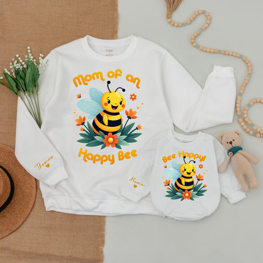 Bee Happy Family Matching Sweatshirt Set Honey Bee Toddler Shirt Mommy To Bee Baby Romper Cozy Cotton Holiday Gift